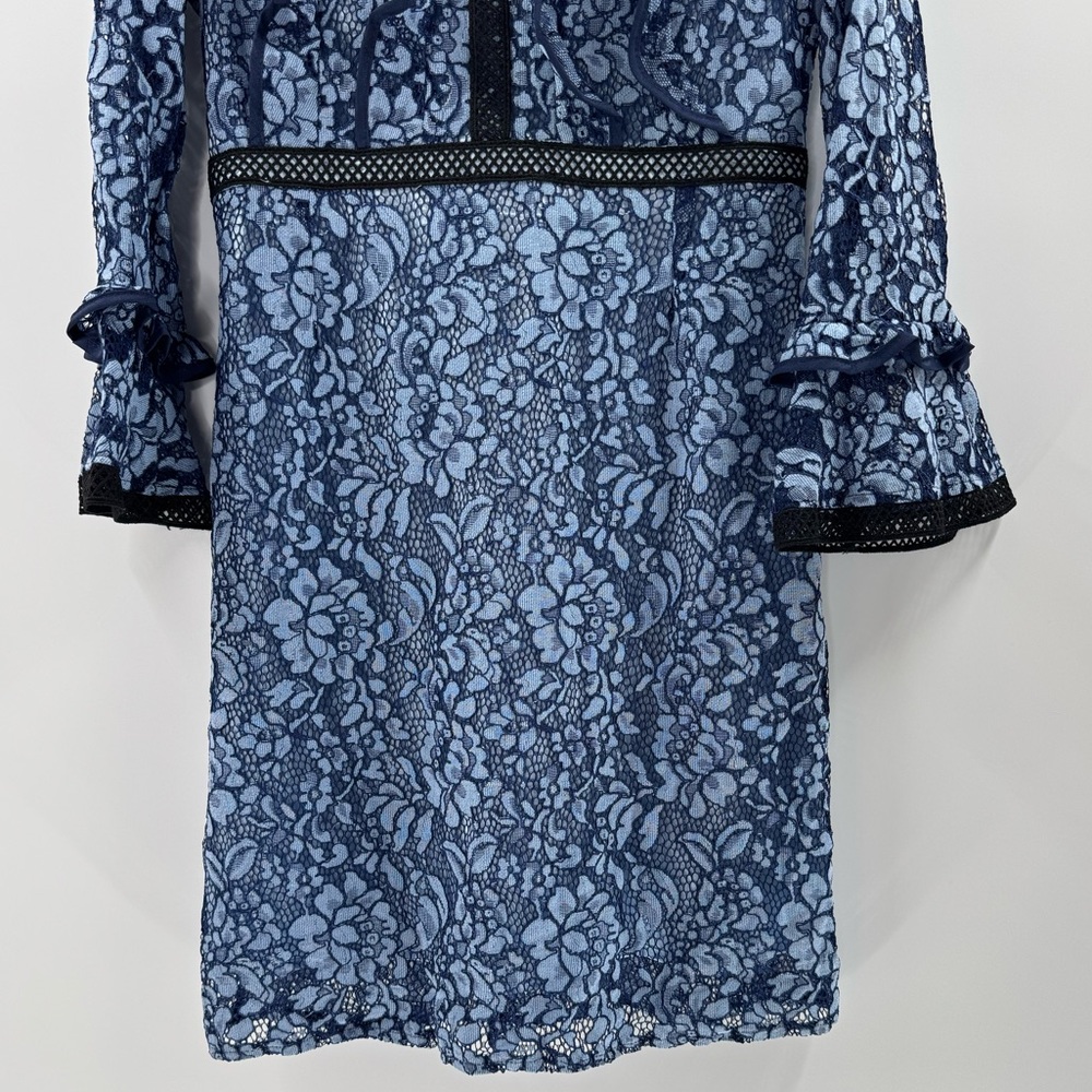 Diandian Didi Ruffle Lace Trim Midi Knee Length Dress, Blue and Black, Size S/M - Picture 6 of 13